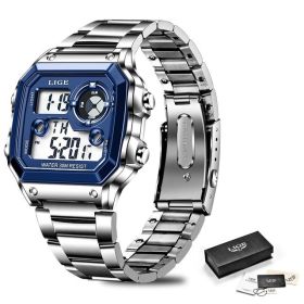 2022 NEW Luxury Brand Men Watch Military Digital Sport Wristwatch Mens Steel Strap Waterproof Clock Male Relogio Masculino (Color: silver black1)
