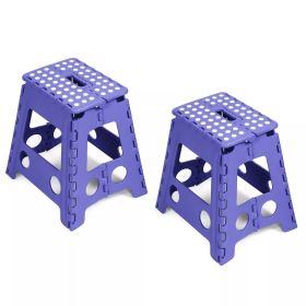 Set of 2 Folding Step Stool 15.7" with Non-Slip Surface and Portable Handle, Black/Purple/Blue/White (Color: Purple)