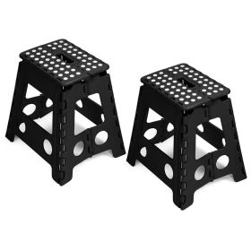 Set of 2 Folding Step Stool 15.7" with Non-Slip Surface and Portable Handle, Black/Purple/Blue/White (Color: Black)