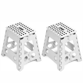Set of 2 Folding Step Stool 15.7" with Non-Slip Surface and Portable Handle, Black/Purple/Blue/White (Color: White)