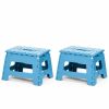 Set of 2 Folding Step Stool 8.7" with Non-Slip Surface and Portable Handle, Blue/White