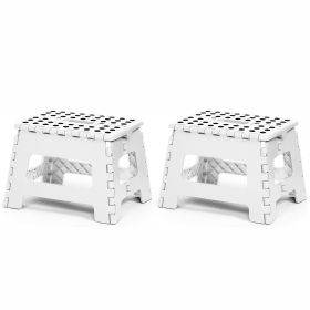 Set of 2 Folding Step Stool 8.7" with Non-Slip Surface and Portable Handle, Blue/White (Color: White)