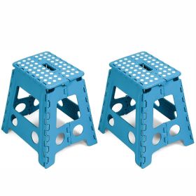 Set of 2 Folding Step Stool 15.7" with Non-Slip Surface and Portable Handle, Black/Purple/Blue/White (Color: Blue)
