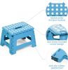Set of 2 Folding Step Stool 8.7" with Non-Slip Surface and Portable Handle, Blue/White