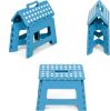 Set of 2 Folding Step Stool 8.7" with Non-Slip Surface and Portable Handle, Blue/White