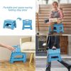 Set of 2 Folding Step Stool 8.7" with Non-Slip Surface and Portable Handle, Blue/White